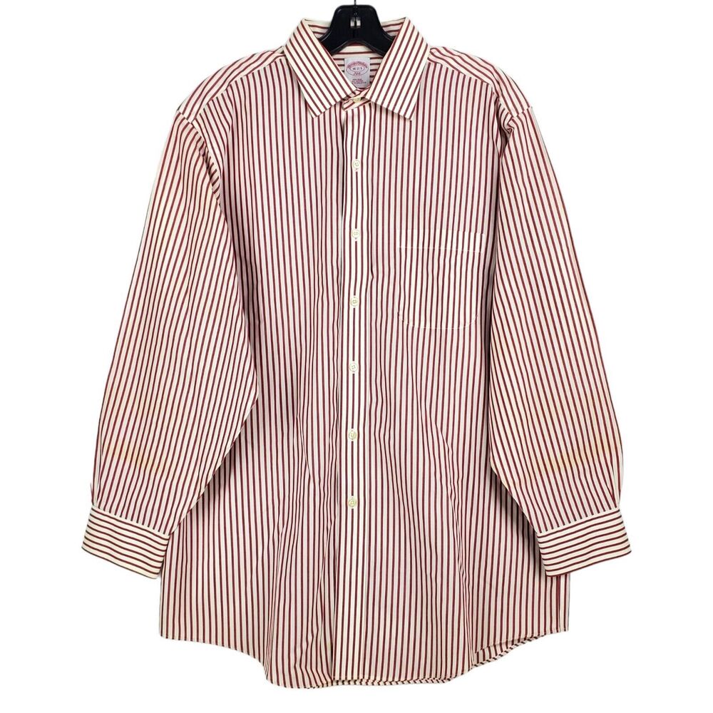 Vintage BROOKS BROTHERS Shirt Mens 16.5 Red White Striped Button Down Casual